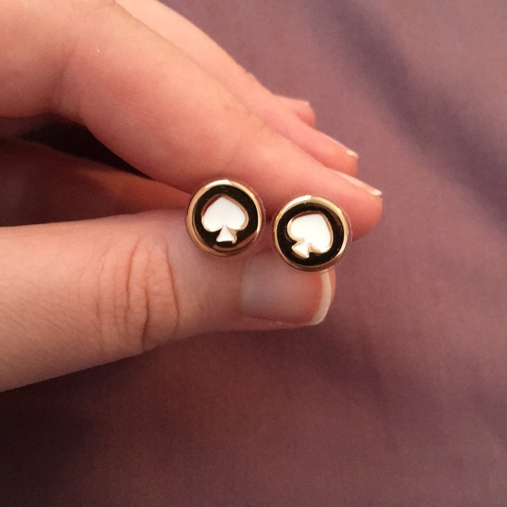 White and gold spade Kate Spade stud earrings